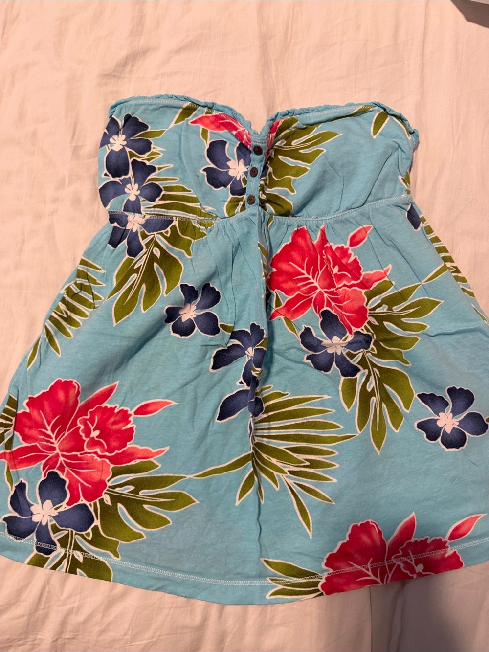 Hollister Light Blue Tropical Floral Strapless Top